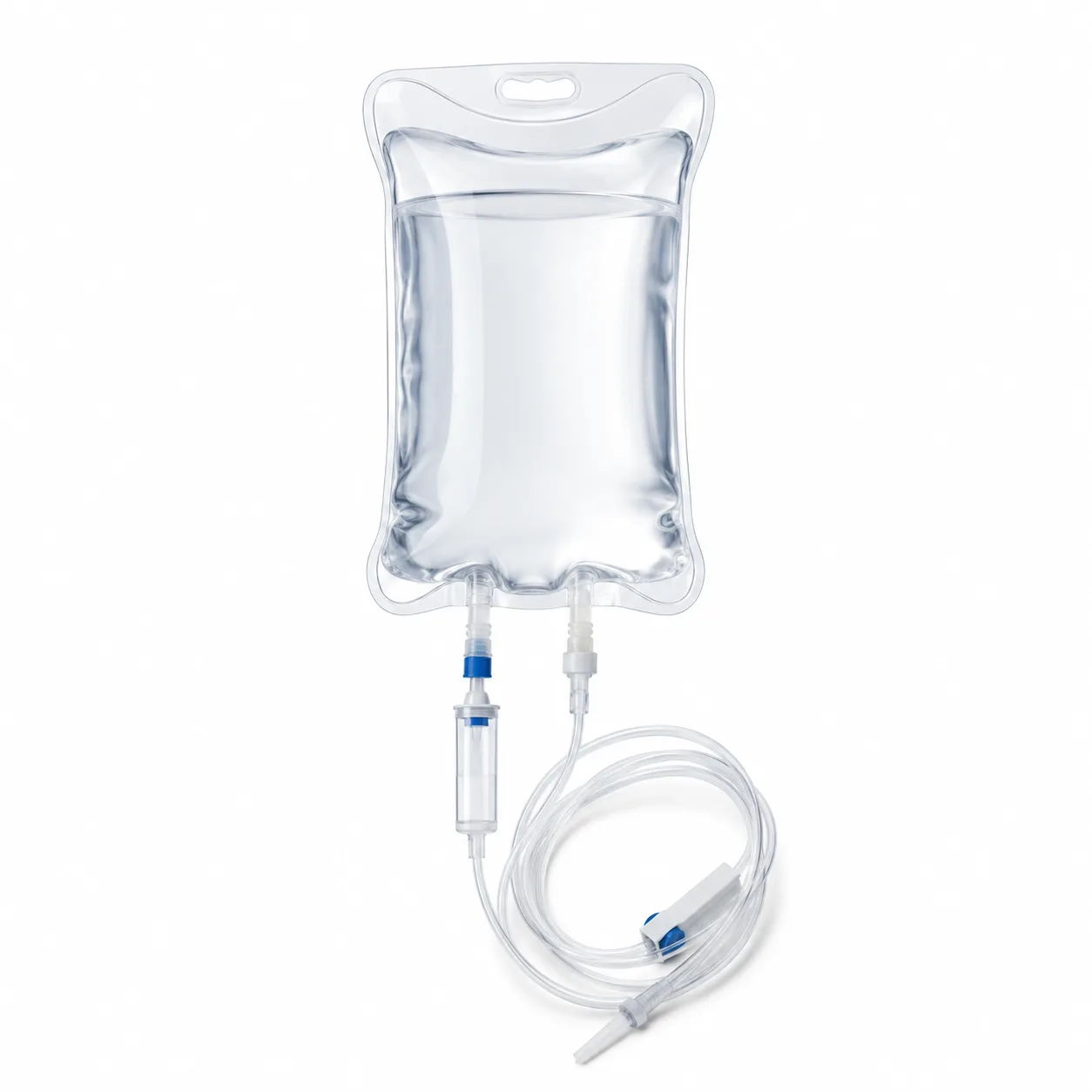 IV fluid bag connected to an infusion giving set