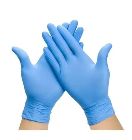 Pair of blue medical examination gloves